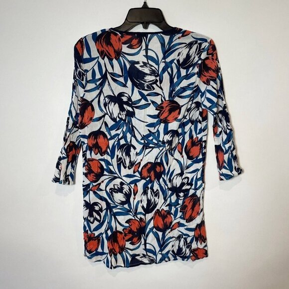 J.CREW Tissue Tunic Blouse Womens Small Multicolor Floral 3/4 Sleeve V-neck - Picture 3 of 6